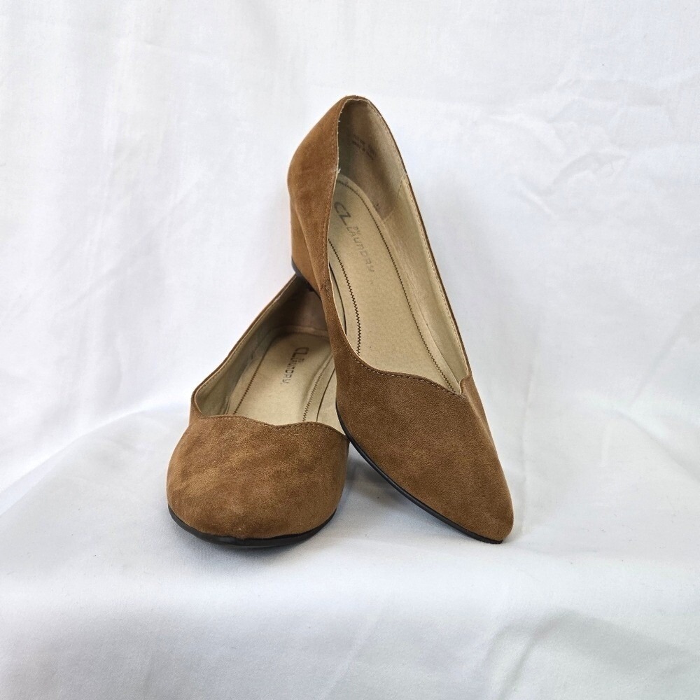 Chinese Laundry Nima Womens Camel Suede‎ Career Preppy Wedge Pumps 10M Neutral